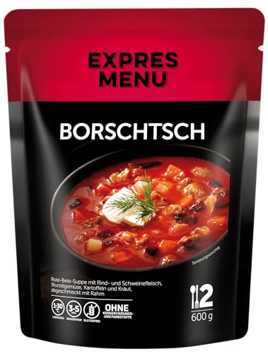 EXPRES MENU Borschtsch mit Roter Bete, Rind- und Schweinefleisch | Herzhaft und gesund | Fertigsuppe (2 Portionen, Borschtsch)